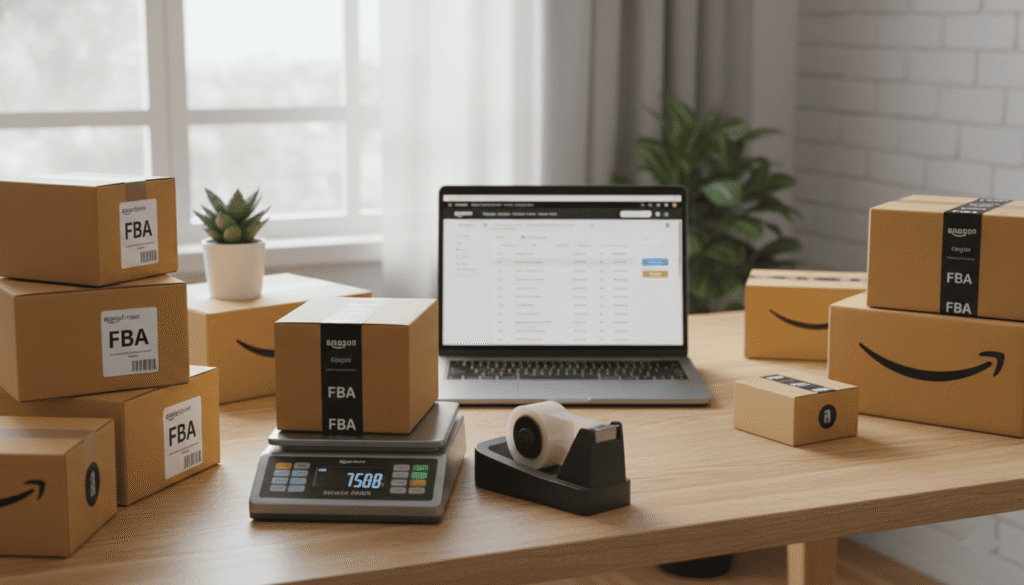 Cartons Amazon FBA et ordinateur