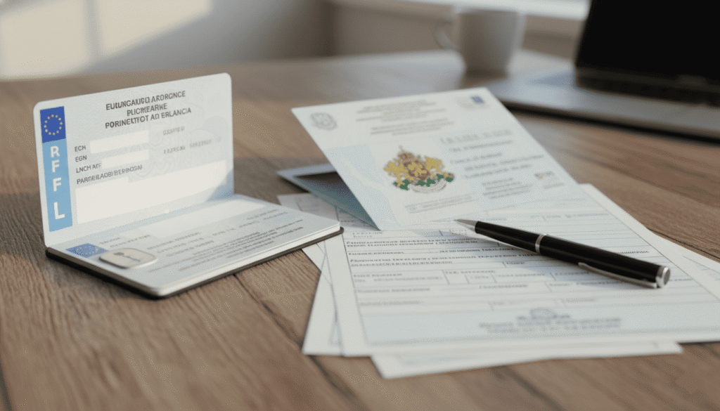 permis de conduire français posé à côté de documents administratifs bulgares