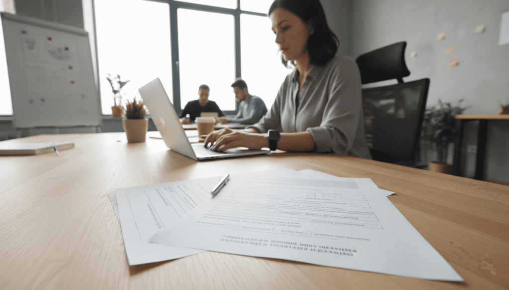 un entrepreneur travaillant sur un ordinateur portable avec documents de création d’entreprise bulgare