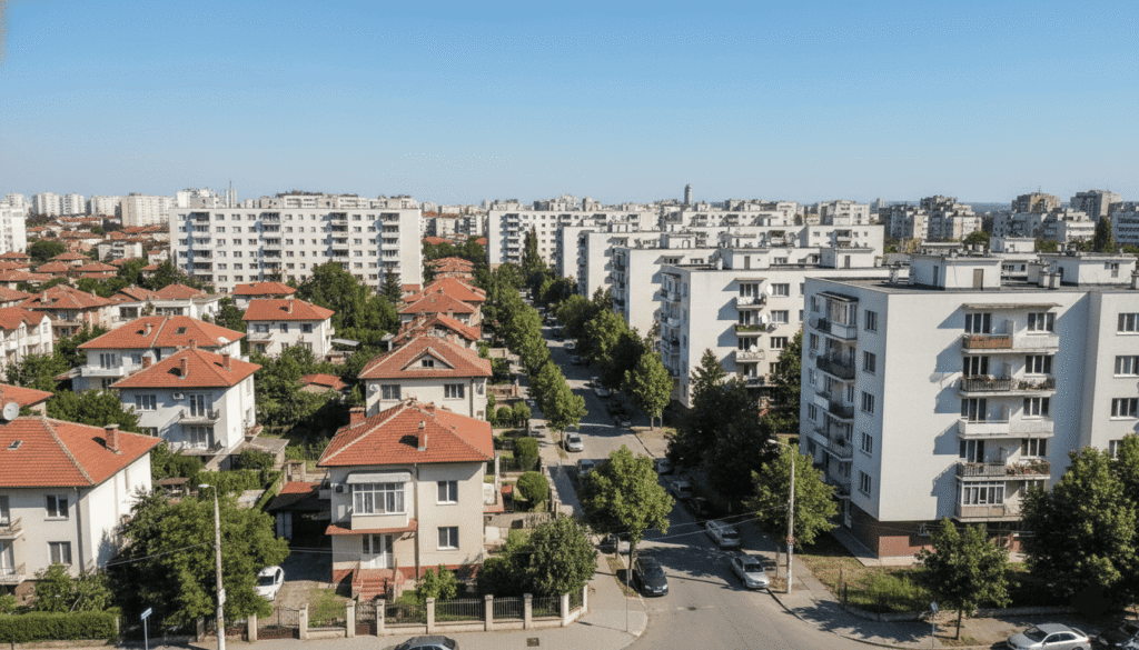 quartier résidentiel en Bulgarie avec maisons et immeubles