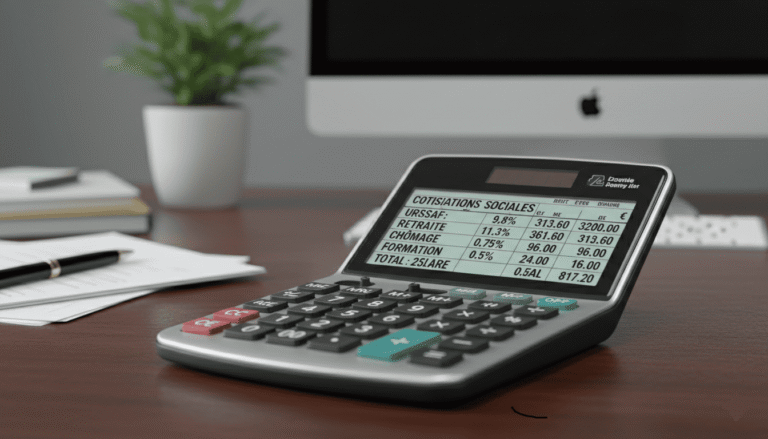 calculatrice avec feuilles de calcul affichant des cotisations sociales