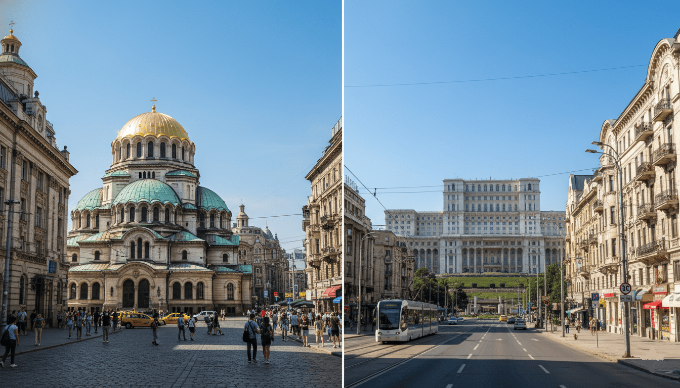 Sofia et Bucarest, avec bâtiments emblématiques et ambiance urbaine